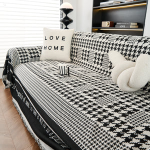 Chenille Houndstooth Couch Cover, Chaise Lounge Blanket Cover, Sectional Couch Scratch Protector
