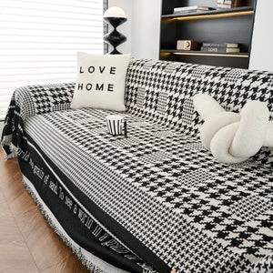 Chenille Houndstooth Couch Cover, Chaise Lounge Blanket Cover, Sectional Couch Scratch Protector