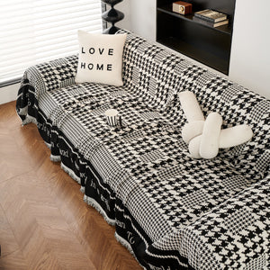 Chenille Houndstooth Couch Cover, Chaise Lounge Blanket Cover, Sectional Couch Scratch Protector
