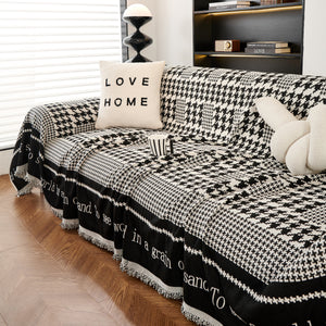 Chenille Houndstooth Couch Cover, Chaise Lounge Blanket Cover, Sectional Couch Scratch Protector