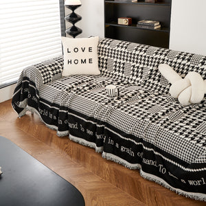 Chenille Houndstooth Couch Cover, Chaise Lounge Blanket Cover, Sectional Couch Scratch Protector