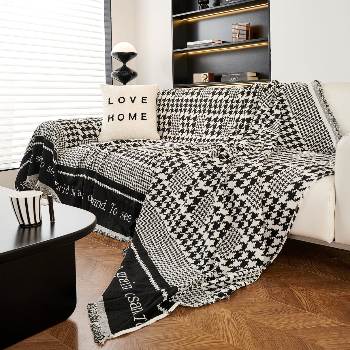 Chenille Houndstooth Couch Cover, Chaise Lounge Blanket Cover, Sectional Couch Scratch Protector