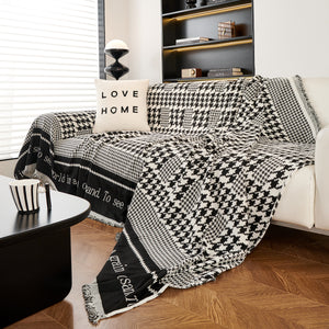 Chenille Houndstooth Couch Cover, Chaise Lounge Blanket Cover, Sectional Couch Scratch Protector