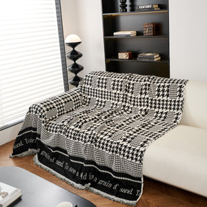 Chenille Houndstooth Couch Cover, Chaise Lounge Blanket Cover, Sectional Couch Scratch Protector