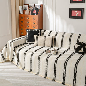 Boho Couch Throw Blanket with Textured Stripes, Sofa Cover for Living Room Decor