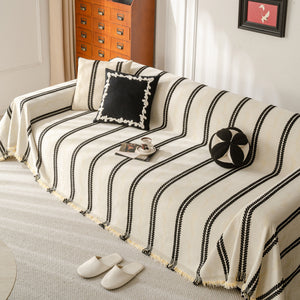 Boho Couch Throw Blanket with Textured Stripes, Sofa Cover for Living Room Decor