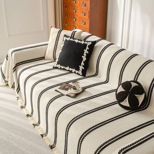 Boho Couch Throw Blanket with Textured Stripes, Sofa Cover for Living Room Decor
