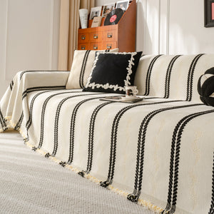 Boho Couch Throw Blanket with Textured Stripes, Sofa Cover for Living Room Decor