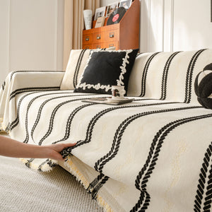 Boho Couch Throw Blanket with Textured Stripes, Sofa Cover for Living Room Decor