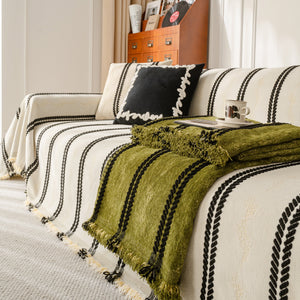 Boho Couch Throw Blanket with Textured Stripes, Sofa Cover for Living Room Decor