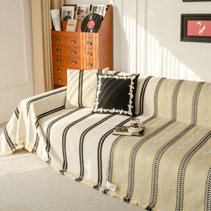 Boho Couch Throw Blanket with Textured Stripes, Sofa Cover for Living Room Decor