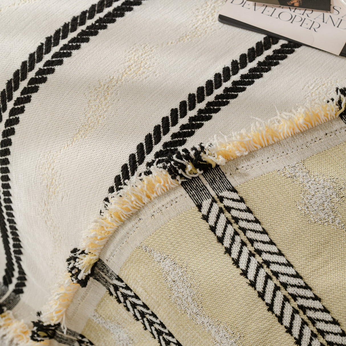 Boho Couch Throw Blanket with Textured Stripes, Sofa Cover for Living Room Decor