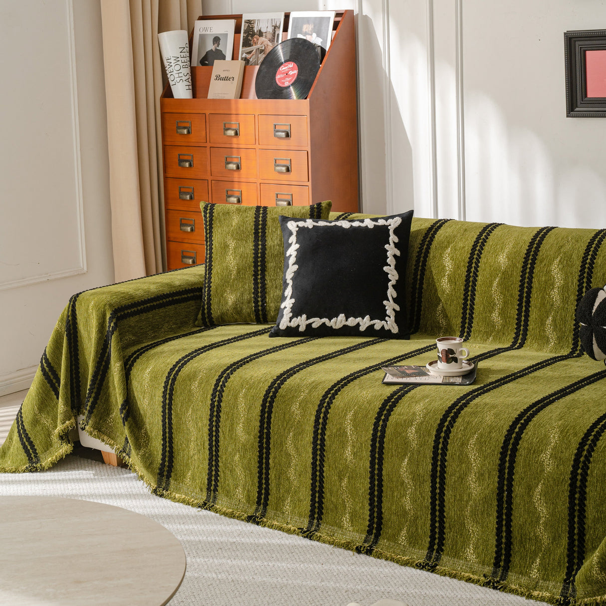 Boho Couch Throw Blanket with Textured Stripes, Sofa Cover for Living Room Decor