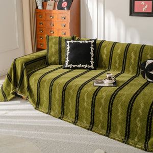 Boho Couch Throw Blanket with Textured Stripes, Sofa Cover for Living Room Decor