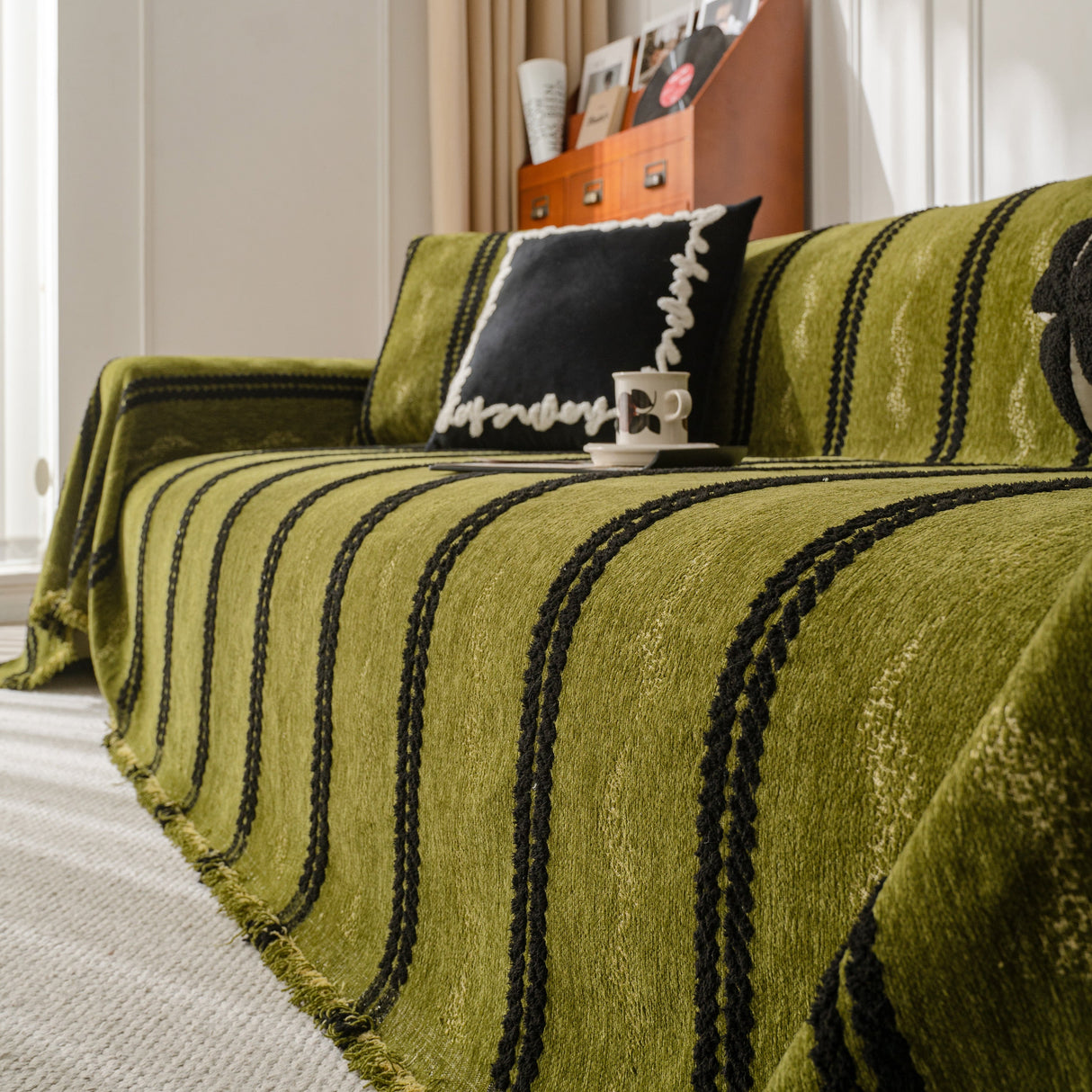 Boho Couch Throw Blanket with Textured Stripes, Sofa Cover for Living Room Decor