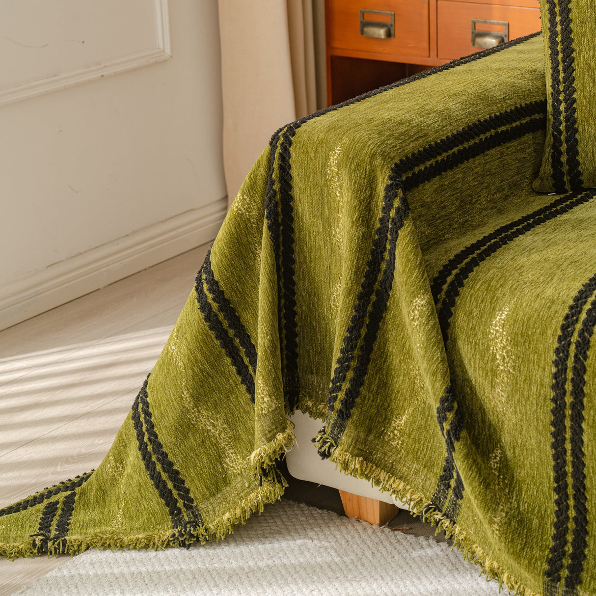 Boho Couch Throw Blanket with Textured Stripes, Sofa Cover for Living Room Decor