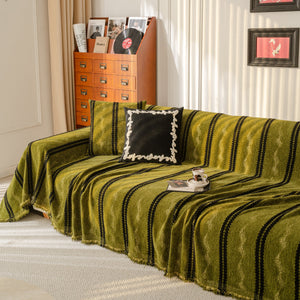 Boho Couch Throw Blanket with Textured Stripes, Sofa Cover for Living Room Decor