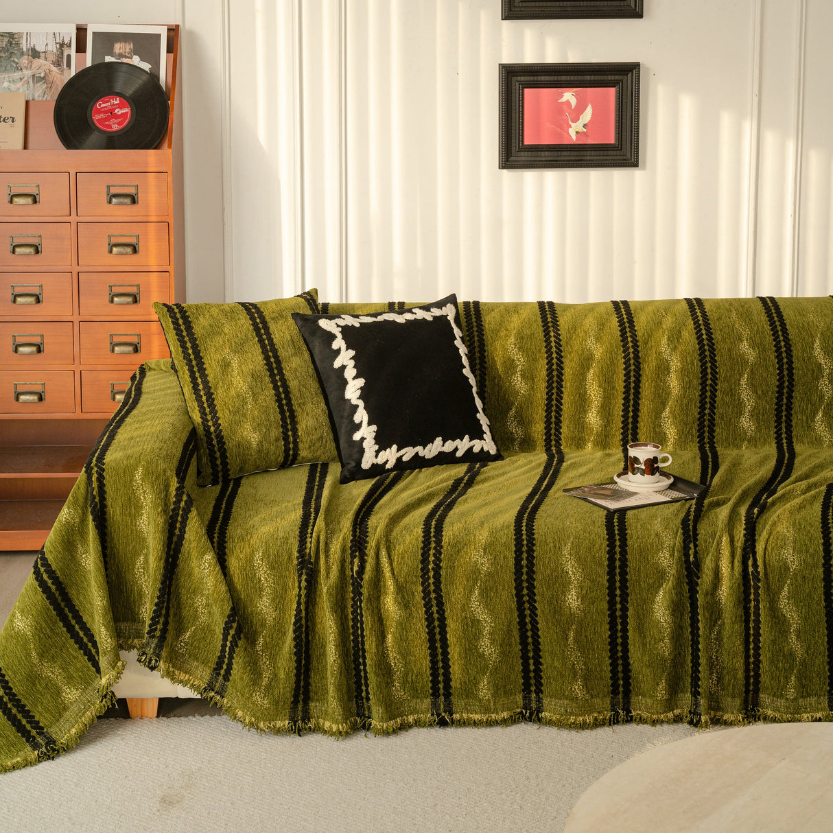 Boho Couch Throw Blanket with Textured Stripes, Sofa Cover for Living Room Decor