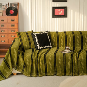 Boho Couch Throw Blanket with Textured Stripes, Sofa Cover for Living Room Decor