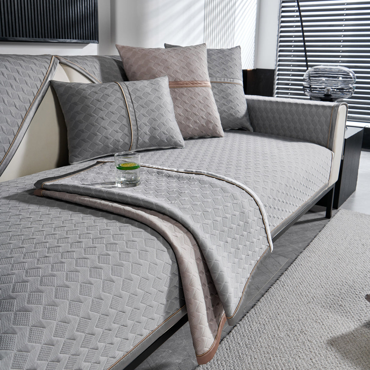 Geometric 3D Sofa Cover, Non-Slip Couch Protector for Seat, Backrest & Armrest