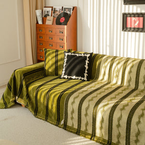 Boho Couch Throw Blanket with Textured Stripes, Sofa Cover for Living Room Decor