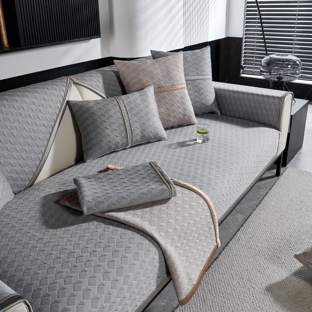 Geometric 3D Sofa Cover, Non-Slip Couch Protector for Seat, Backrest & Armrest