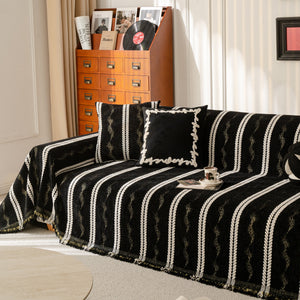 Boho Couch Throw Blanket with Textured Stripes, Sofa Cover for Living Room Decor