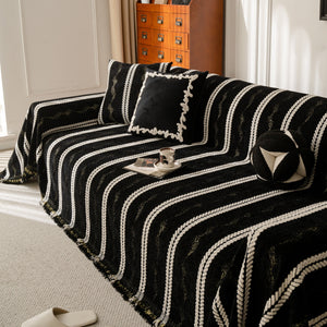 Boho Couch Throw Blanket with Textured Stripes, Sofa Cover for Living Room Decor
