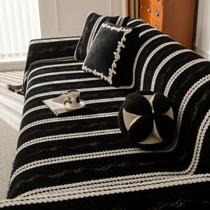 Boho Couch Throw Blanket with Textured Stripes, Sofa Cover for Living Room Decor