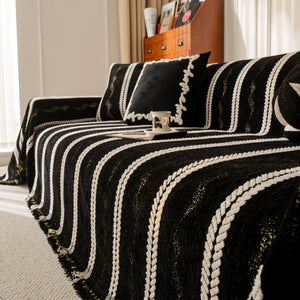 Boho Couch Throw Blanket with Textured Stripes, Sofa Cover for Living Room Decor