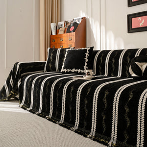 Boho Couch Throw Blanket with Textured Stripes, Sofa Cover for Living Room Decor