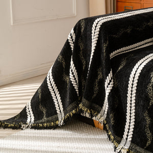 Boho Couch Throw Blanket with Textured Stripes, Sofa Cover for Living Room Decor