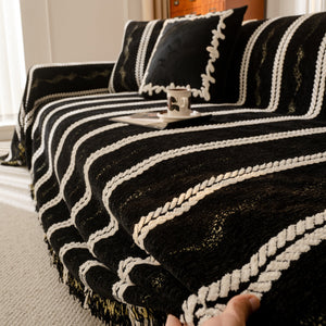 Boho Couch Throw Blanket with Textured Stripes, Sofa Cover for Living Room Decor