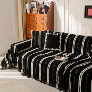 Boho Couch Throw Blanket with Textured Stripes, Sofa Cover for Living Room Decor