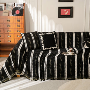 Boho Couch Throw Blanket with Textured Stripes, Sofa Cover for Living Room Decor