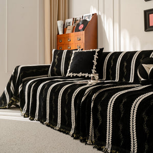 Boho Couch Throw Blanket with Textured Stripes, Sofa Cover for Living Room Decor