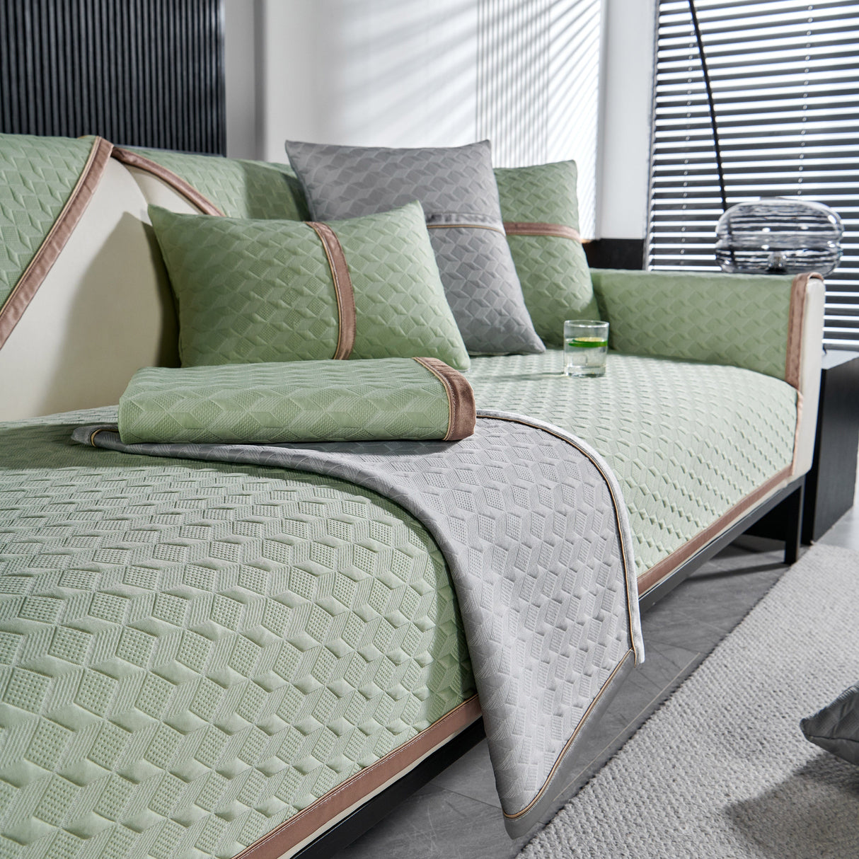 Geometric 3D Sofa Cover, Non-Slip Couch Protector for Seat, Backrest & Armrest