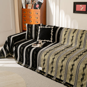Boho Couch Throw Blanket with Textured Stripes, Sofa Cover for Living Room Decor