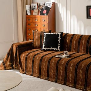 Boho Couch Throw Blanket with Textured Stripes, Sofa Cover for Living Room Decor