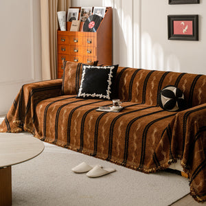 Boho Couch Throw Blanket with Textured Stripes, Sofa Cover for Living Room Decor