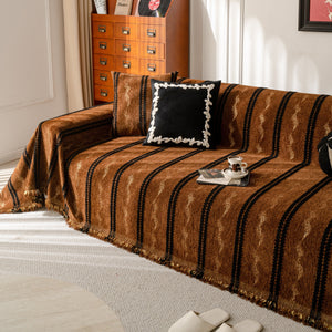 Boho Couch Throw Blanket with Textured Stripes, Sofa Cover for Living Room Decor
