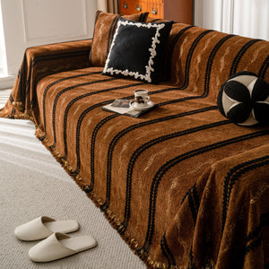 Boho Couch Throw Blanket with Textured Stripes, Sofa Cover for Living Room Decor