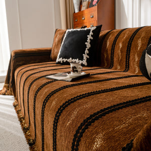 Boho Couch Throw Blanket with Textured Stripes, Sofa Cover for Living Room Decor