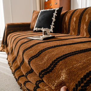 Boho Couch Throw Blanket with Textured Stripes, Sofa Cover for Living Room Decor