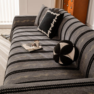 Boho Couch Throw Blanket with Textured Stripes, Sofa Cover for Living Room Decor