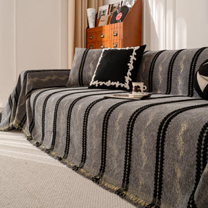 Boho Couch Throw Blanket with Textured Stripes, Sofa Cover for Living Room Decor