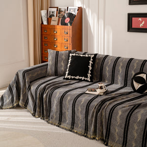 Boho Couch Throw Blanket with Textured Stripes, Sofa Cover for Living Room Decor