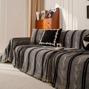 Boho Couch Throw Blanket with Textured Stripes, Sofa Cover for Living Room Decor