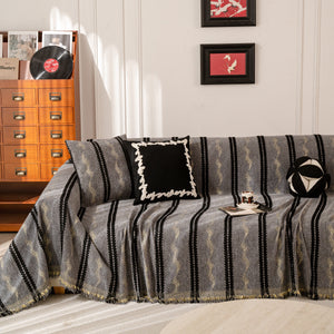 Boho Couch Throw Blanket with Textured Stripes, Sofa Cover for Living Room Decor