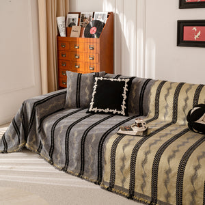 Boho Couch Throw Blanket with Textured Stripes, Sofa Cover for Living Room Decor